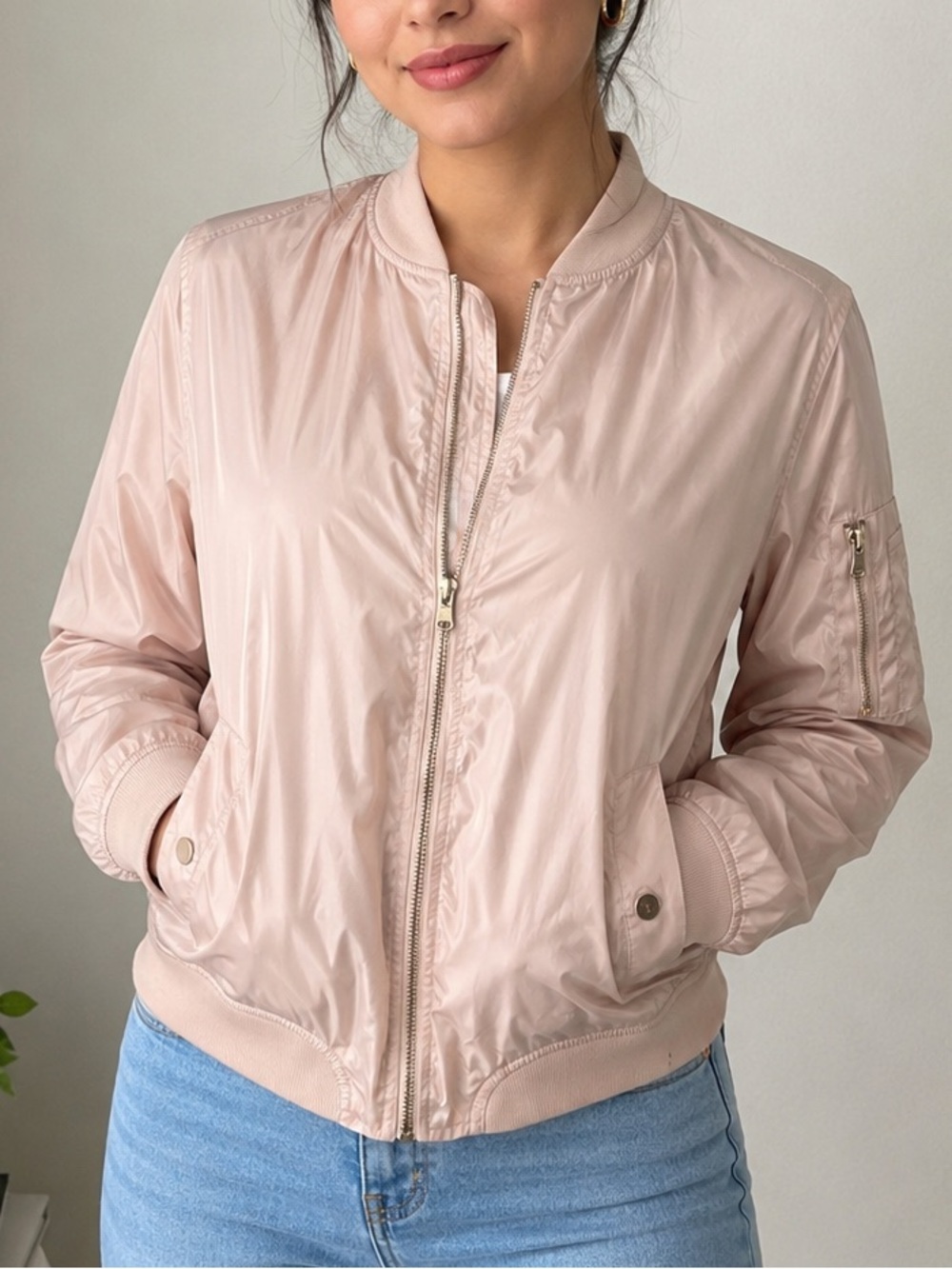 Cavalini Bomber Jacket Full Zip Pockets Lightweight Light Pink Women's 1X